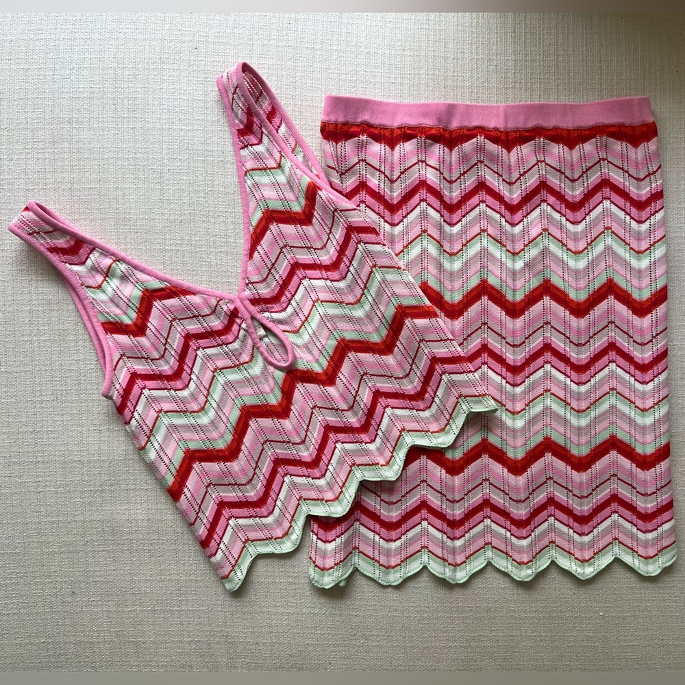 Torn by Ronny Kobo Pink and Red Chevron Dress